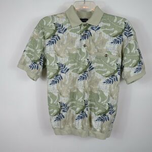 Safe Harbor Men's Polo Shirt Tropical Print Beige / Green Size M